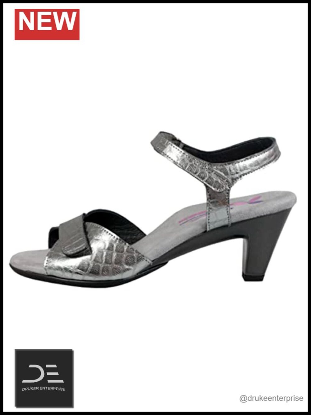 Adjustable Leather Sandal with Padded Arch Support Mid Heel